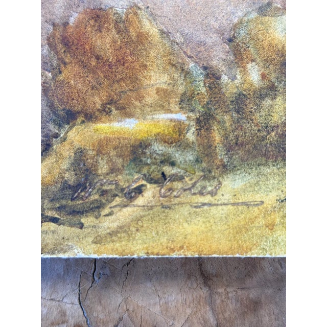 Green 19th Century Antique Original English Watercolor Painting, Country Road For Sale - Image 8 of 9