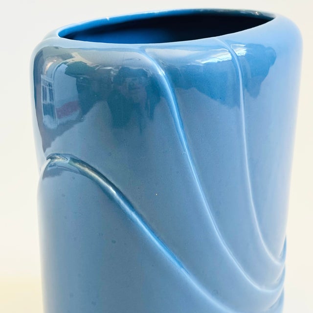 Late 20th Century Postmodern Embossed Periwinkle Ceramic Vase For Sale - Image 5 of 9