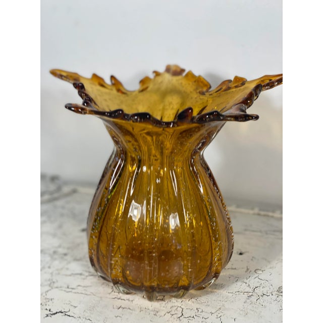 Late 20th Century Mouth Blown Amber Vase For Sale - Image 11 of 12