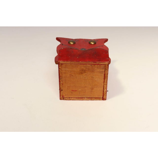 Vintage Folk Art Carved "Cat" Hand-Painted Red and Black Wooden Matchbook Holder For Sale - Image 4 of 13
