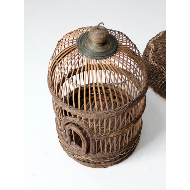 Brown Vintage Wicker Bird Cage With Stand For Sale - Image 8 of 11