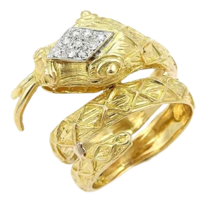 Diamond Coiled Snake 10mm Wide Wrap 18k Yellow Gold Ring - Size 6.5