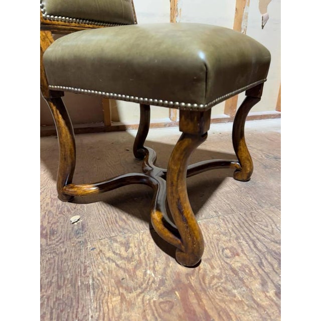 Vintage Minton Spidell Dauphine French Style High Back Olive Leather Dining Chairs. Set of 8 For Sale - Image 13 of 18