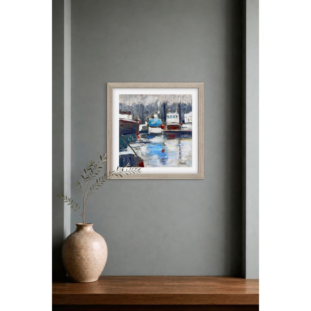 2020s Noyo Harbor Reflections, Fort Bragg, Original Oil Painting For Sale - Image 5 of 8