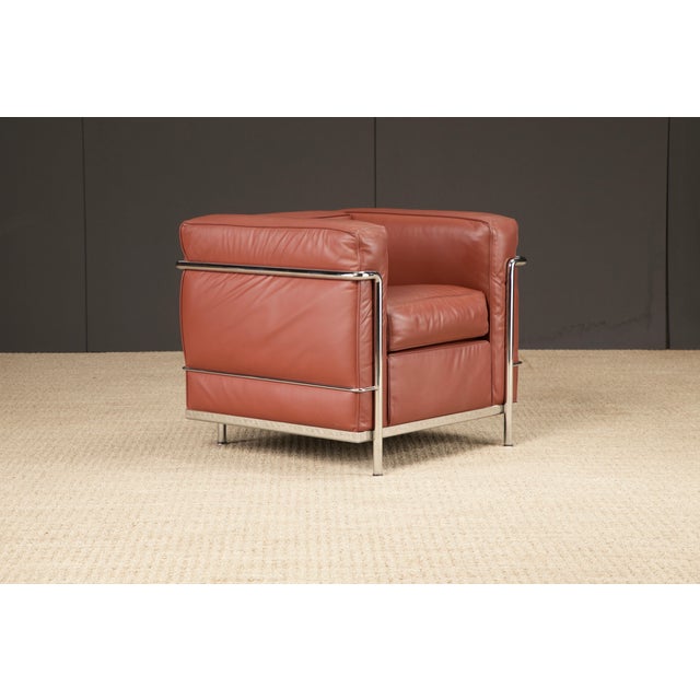 Metal LC2' Leather Club Chairs by Le Corbusier for Cassina, c 1970s, Signed - A Pair For Sale - Image 7 of 12
