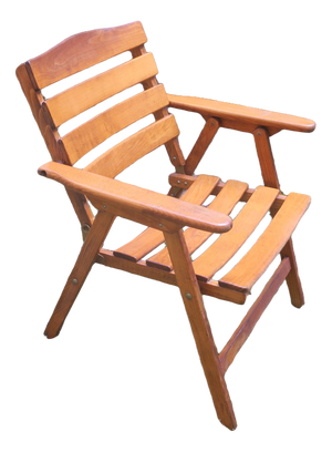Mid-Century Patinated Wood Folding Garden or Patio Elbow Chair, 1960s