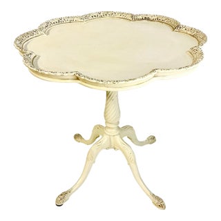 Early 20th C. Antique Boho Chic Traditional Painted Pedestal Pie Crust Top Center Table. For Sale