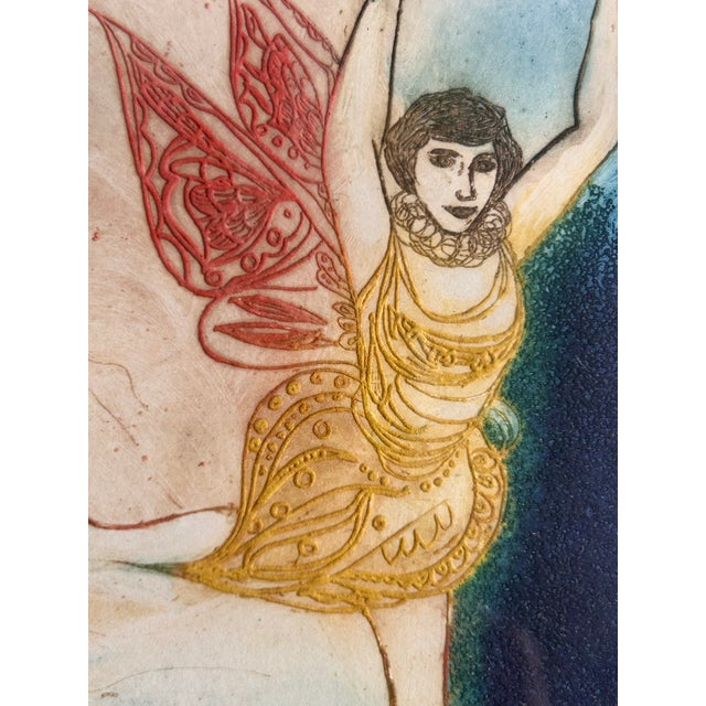 Italian 1960s Vintage Fairy Butterfly Woman Etching Aquatint Signed Vita Giorgi For Sale - Image 3 of 5