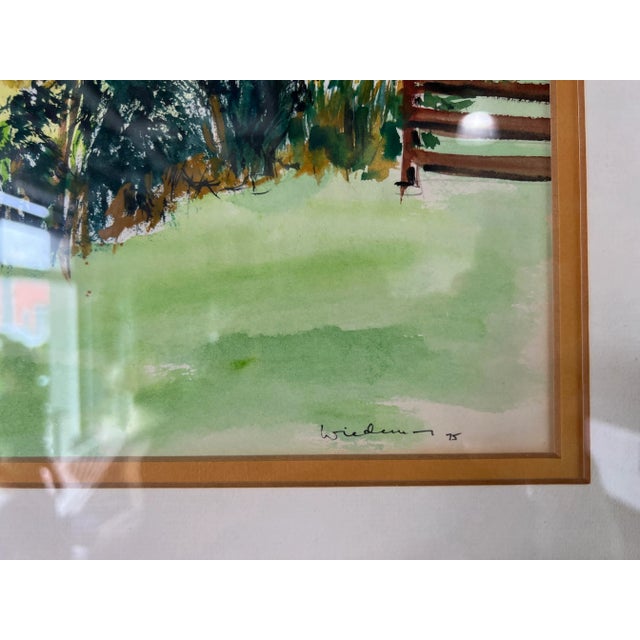 70's Vintage Wieden Landscape - Farm Land Watercolor Painting, Framed For Sale In Miami - Image 6 of 13