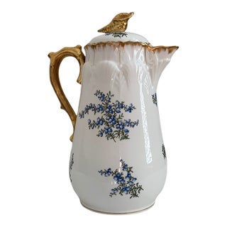 Antique R. Delinières & Cie Limoges Gilt Porcelain Chocolate Pot With Shell Finial For Sale