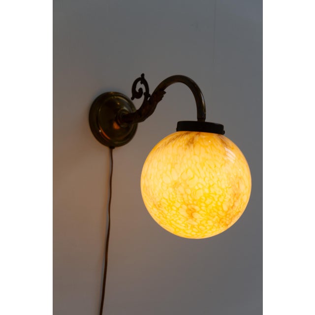 Italian Art Nouveau Glass and Brass Moon Wall Light, 1920s For Sale - Image 10 of 18