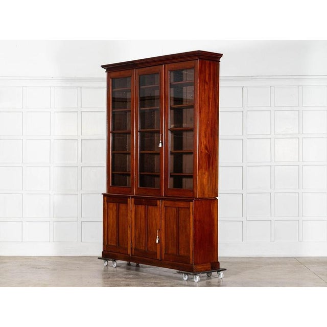 Late 19th Century Large 19th Century English Mahogany Glazed Bookcase, 1870s For Sale - Image 5 of 17