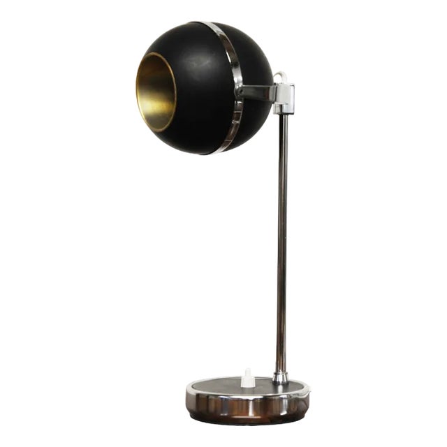 Vintage Black and Silver Eyeball Table Lamp, 1960s For Sale