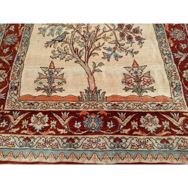Late 20th Century Vintage Turkish Silk Kayseri Rug, Handwoven Tree of Life Design, Ivory & Red, 3' x 5' For Sale - Image 5 of 10