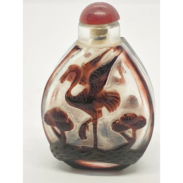 Brown Early 20th Century Antique Carved Overlay Peking Glass Snuff Bottle For Sale - Image 8 of 13