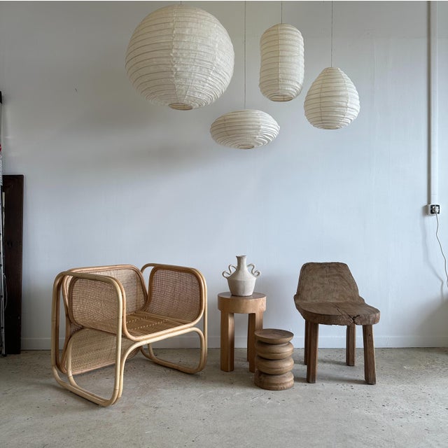1980s Oval Flattened Pendant Light in Rattan and Natural Linen, 1980s For Sale - Image 5 of 8