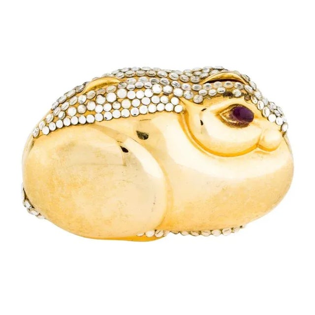 1980s 1980s Judith Leiber Bunny Rabbit Gold Plated Metal Rhinestones Crystal Pillbox For Sale - Image 5 of 7