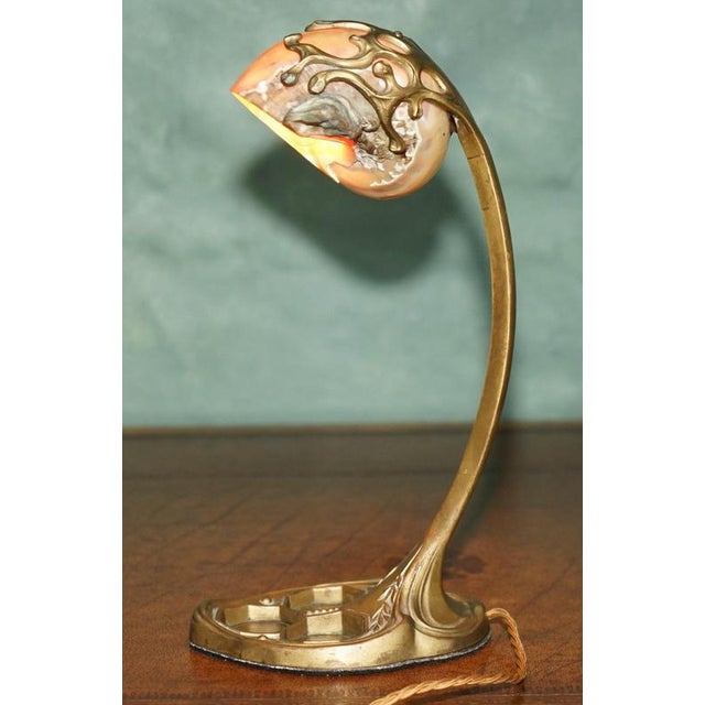 Antique French Art Nouveau Brass and Shell Table Lamp by Louis Majorelle, 1900 For Sale - Image 8 of 18