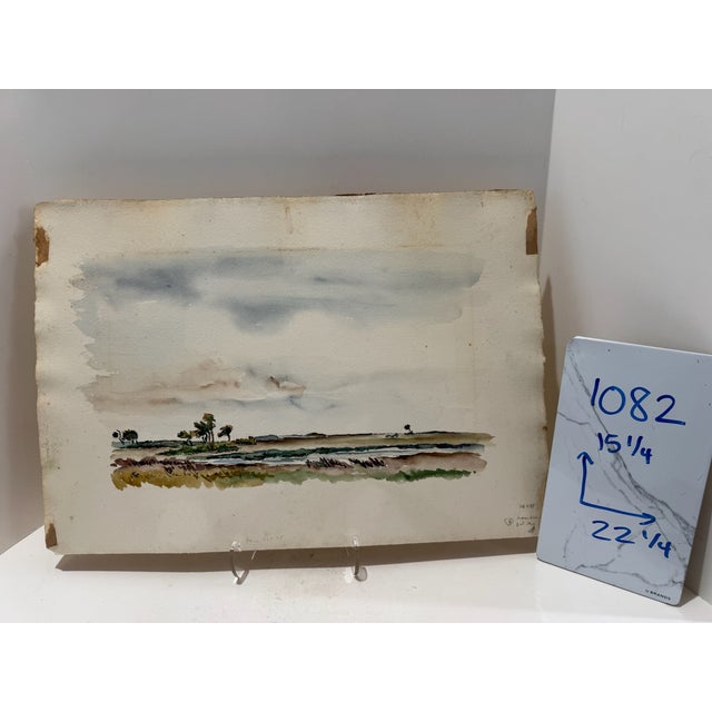 Brown Henry Emil Salloch Original Watercolor on Paper Coastal Marsh Landscape, 1948. For Sale - Image 8 of 8