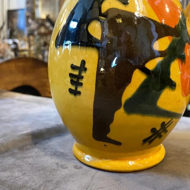 1930s Yellow, Brown and Orange Futurist Ceramic Italian Jug For Sale - Image 4 of 13