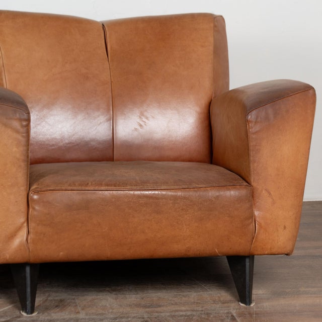 Mid-Century Modern Mid Century Modern Pair of Large Cognac Leather Club Chairs For Sale - Image 3 of 17