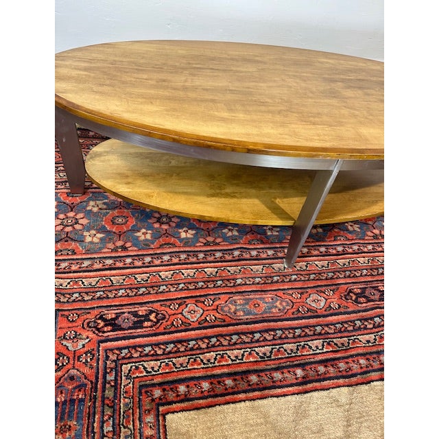 1960s 1960s Cherry Wood Oval Coffee Table on Metal Legs For Sale - Image 5 of 8