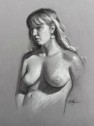 Amber by Primary Hughes | Charcoal and Pastel on Paper Female Figure Study