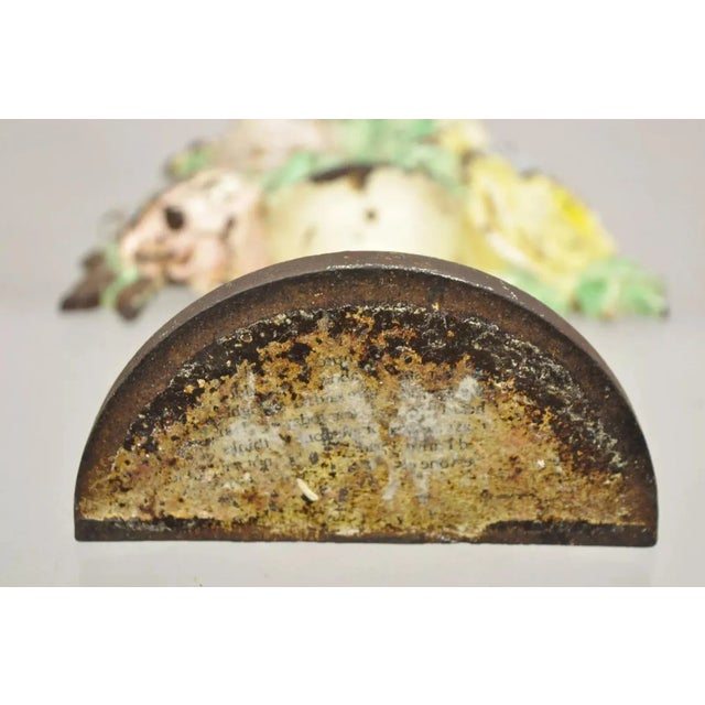 Green Antique Victorian Hubley Tall Cast Iron Figural Floral Painted Bouquet Door Stop For Sale - Image 8 of 10