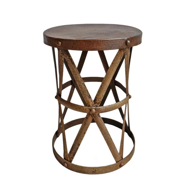 Vintage Industrial Iron Strap Outdoor Side Table For Sale In Los Angeles - Image 6 of 6