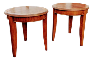 Vintage Pair of Round Cherry Wood End Tables Tapered Legs