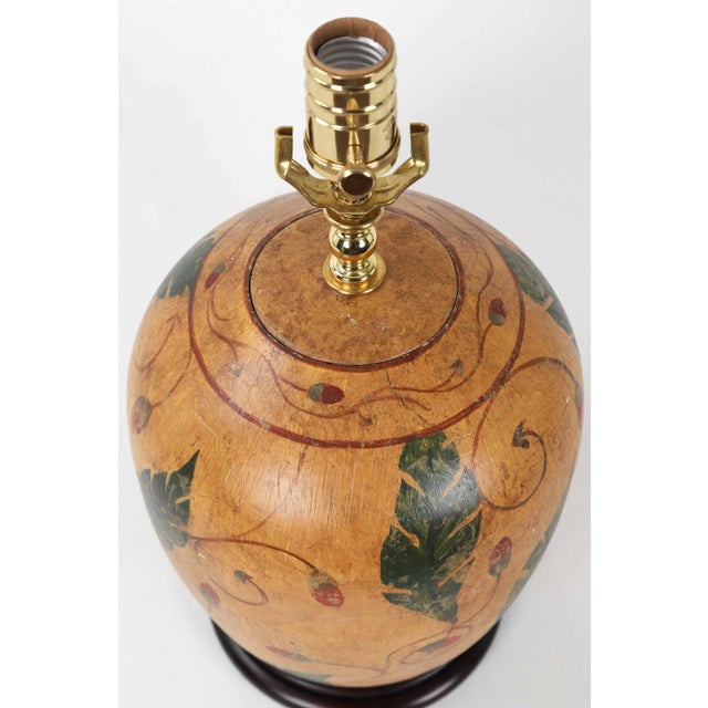 Vintage Porcelain Vase Lamp Painted in Mustard Yellow and Strawberry