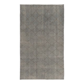 Vintage Distressed Rug, Minimalist Diamond Lattice on Gray - Rug & Kilim For Sale