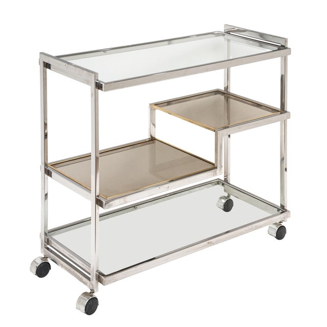 Mid 20th Century Italian Modern Drinks Cart or Bar Trolley of Chrome and Brass For Sale - Image 5 of 15