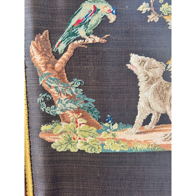 Victorian Victorian Style Needlepoint Parrot With Dog Fire Screen For Sale - Image 3 of 12