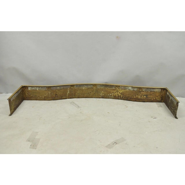 Antique English Victorian Serpentine Drape & Bellflower Brass Fireplace Fender For Sale - Image 12 of 14