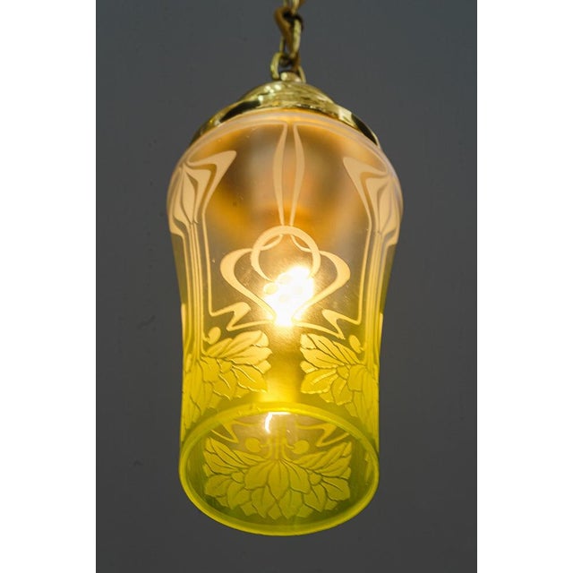 Art Deco pendant with original antique glass vienna around 1920s Polished and stove enameled Original antique glass shade...