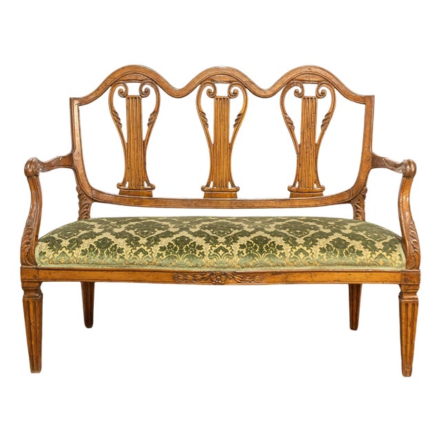 Tuscan 18th Century Walnut Sofa from Villa Fioravanti with Carved Lyre Motifs For Sale