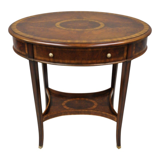 20th Century Traditional Maitland Smith Mahogany Oval Inlaid One Drawer