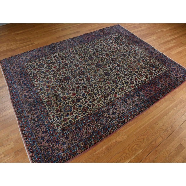1920 8'9"x11'5" Yellow Antique Persian Kerman Even Wear Pure Wool Hand Knotted Rug For Sale In New York - Image 6 of 11