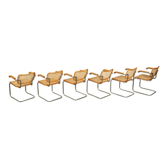 Wood 1973 Mid Century Modern Knoll International Marcel Breuer Cesca Chairs- Set of 6 For Sale - Image 7 of 12