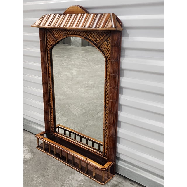 English Vintage Bamboo & Rattan Pagoda Mirror For Sale - Image 3 of 12
