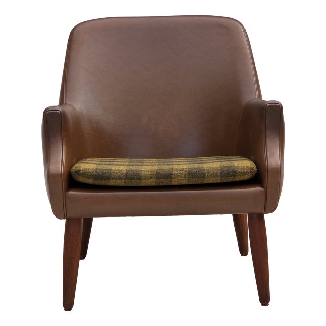 Danish Leatherette Armchair with Teak Legs, 1970s For Sale
