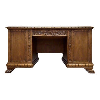 Vintage Neo-Renaissance Walnut Desk, 1950s For Sale