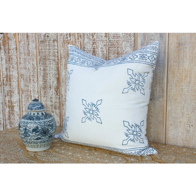 Boho Chic White Citlalee Aztec Block Print Pillow For Sale - Image 3 of 9