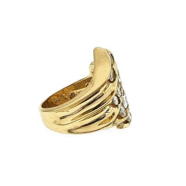 Marquee Diamond Ring 14k Yellow Gold Fancy Wide Top Band For Sale - Image 4 of 6