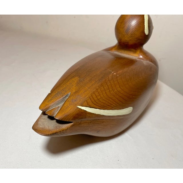 Vintage 1986 Charles Bruno Carved Wood Folk Art Duck Decoy Bird Sculpture Statue For Sale - Image 4 of 14