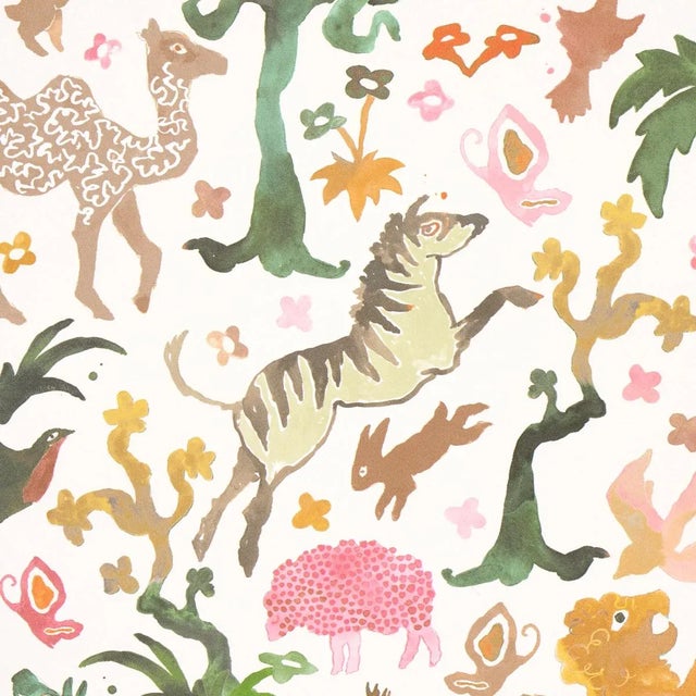 Illustration Schumacher x Happy Menocal Beasts Wallpaper In Pink And Gold For Sale - Image 3 of 6