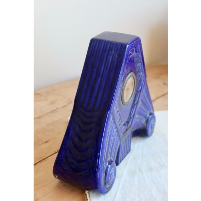 Vintage Blue Glazed Ceramic Mantel Clock, 1960s For Sale - Image 4 of 8