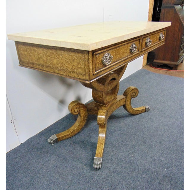 Animal Skin Hollywood Regency Leather & Marble Console Table For Sale - Image 7 of 11