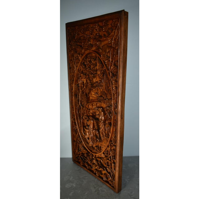 Vintage Unique Heavily Carved Chinese Plaque W/Figural Designs For Sale - Image 4 of 12